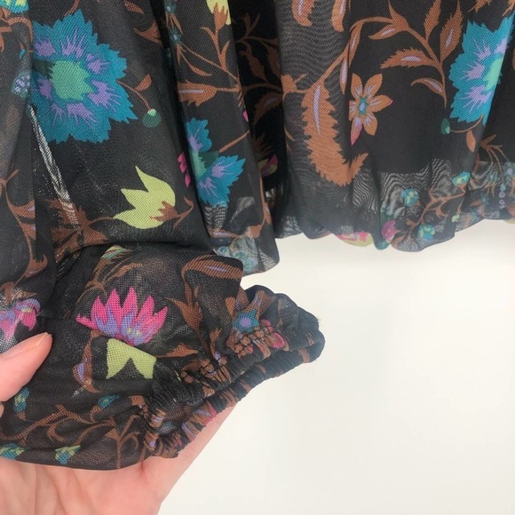 FREE PEOPLE Wildflower Honey Peasant Mesh Blouse Black Combo Size XS NEW - Picture 13 of 16